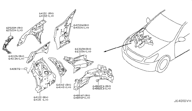 2013 Infiniti G37 Hood Ledge & Fitting Diagram 1