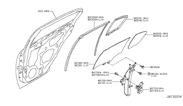 2007 Infiniti G35 Rear Door Window Regulator Assembly, Right Diagram for 82720-JK000