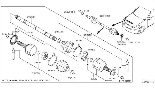 2015 Infiniti Q40 Front Drive Shaft (FF) Diagram 2