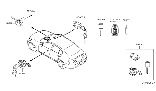 2008 Infiniti G37 Key Set Diagram for 99810-JK600