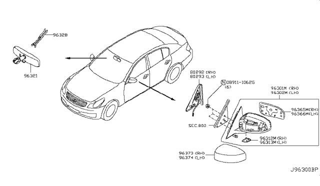 2008 Infiniti G37 Sedan Rear View Mirror Diagram 1