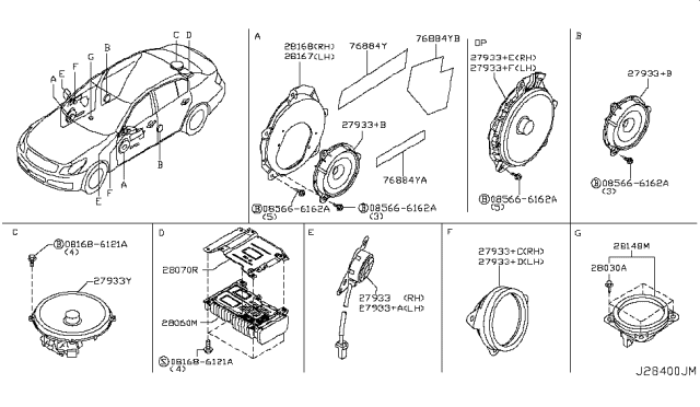 2012 Infiniti G37 AMPLIFER Assembly-Speaker Diagram for 28061-JK61A