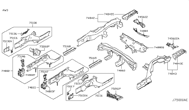 2008 Infiniti G35 Plate-Closing,Side Member Front LH Diagram for 75135-JK000