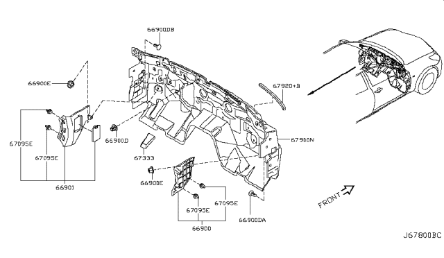 2013 Infiniti G37 Dash Trimming & Fitting Diagram