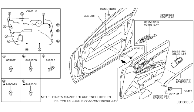 2012 Infiniti G25 Front Door Trimming Diagram 1