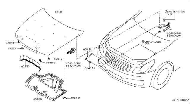 2008 Infiniti G35 Hood Panel,Hinge & Fitting Diagram