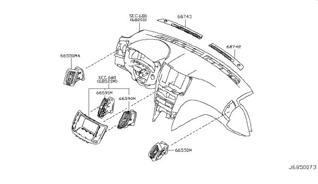 2013 Infiniti G37 Grille-Front Defroster,RH Diagram for 68742-JK00A