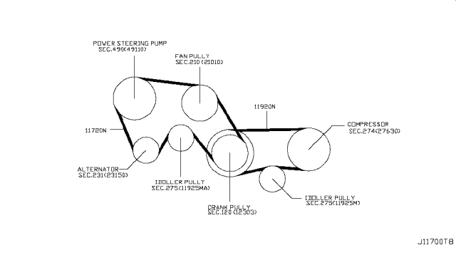 2015 Infiniti Q40 Fan,Compressor & Power Steering Belt Diagram 1