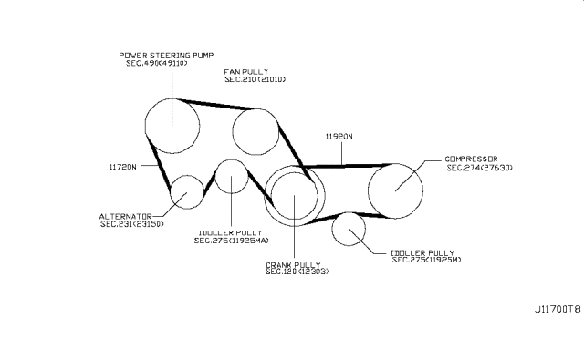 2012 Infiniti G25 Fan,Compressor & Power Steering Belt Diagram 1