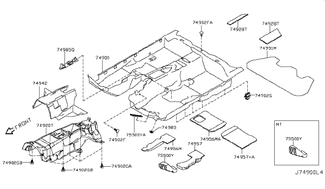 2011 Infiniti G25 Carpet Assy-Floor Diagram for 74901-1NF2A