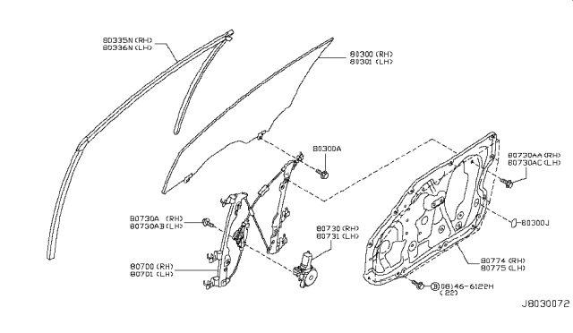 2009 Infiniti G37 Front Door Window & Regulator Diagram