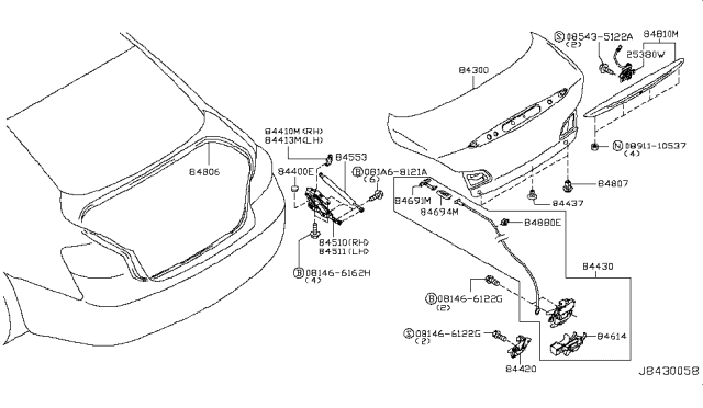 2008 Infiniti G35 Hinge Assy-Trunk Lid,RH Diagram for 84400-JK00A