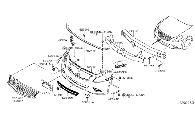 2013 Infiniti G37 Front Bumper Diagram