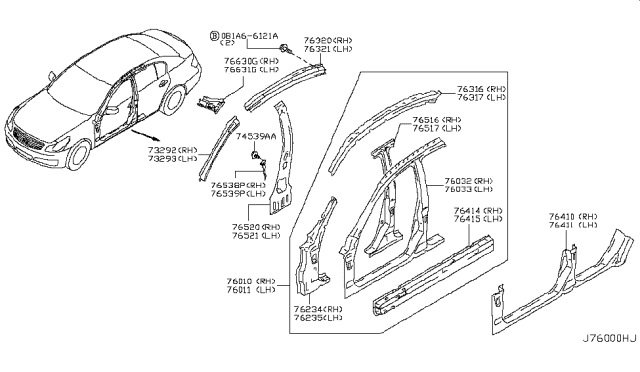 2011 Infiniti G25 Reinforcement-Sill Outer,RH Diagram for 76424-JK000