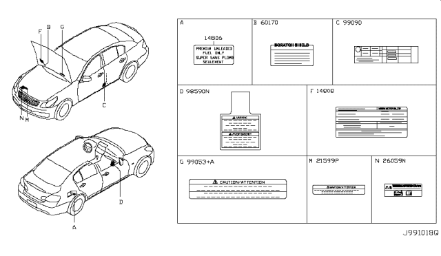 2015 Infiniti Q40 Caution Plate & Label Diagram 2