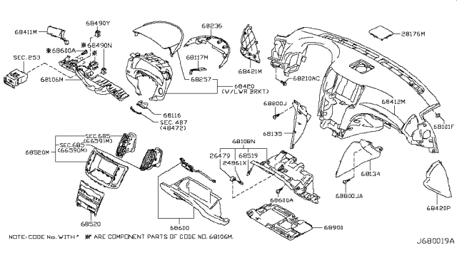 2015 Infiniti Q40 Instrument Panel,Pad & Cluster Lid Diagram 2