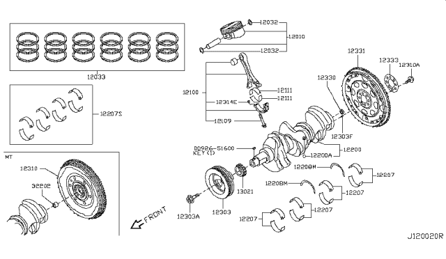 2015 Infiniti Q40 Ring Set Piston Diagram for 12033-1EA0C