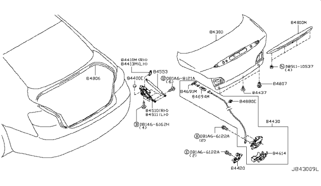 2011 Infiniti G37 Trunk Lid & Fitting Diagram 1