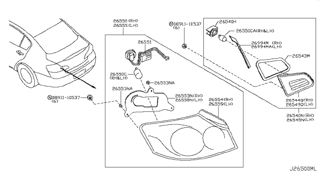 2013 Infiniti G37 Lamp Assembly-Rear Combination,RH Diagram for 26550-JK60B