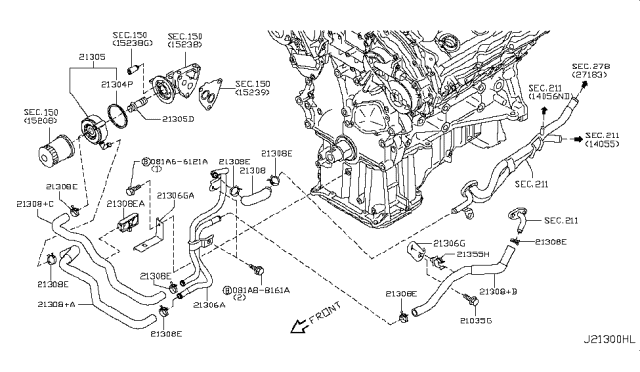 2011 Infiniti G37 Cooler Assembly-Oil Diagram for 21305-1NM1A