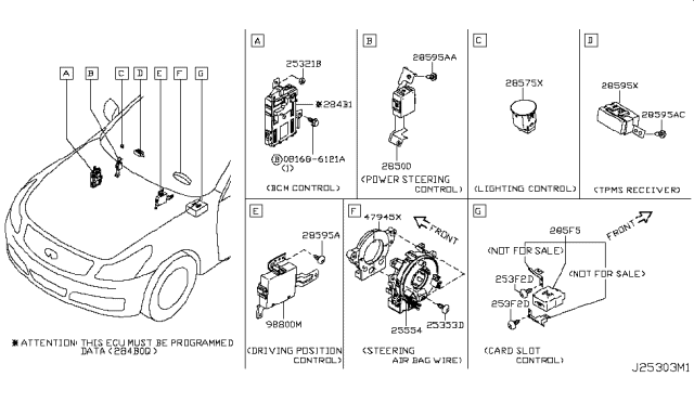 2007 Infiniti G35 Body Control Module Controller Assembly Diagram for 284B1-JK62A