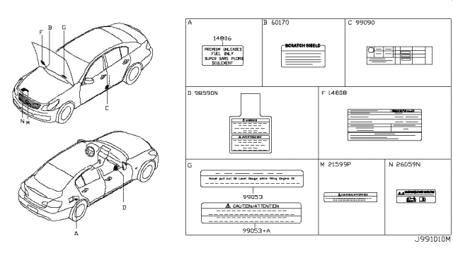 2011 Infiniti G37 Caution Plate & Label Diagram 2