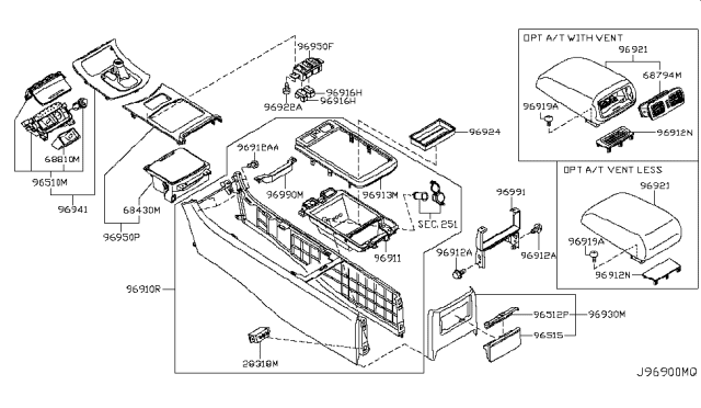 2009 Infiniti G37 Console Assembly Center Diagram for 96910-JK04A