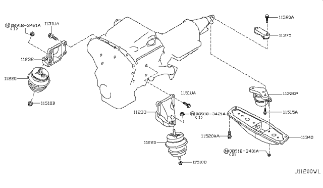 2009 Infiniti G37 Engine & Transmission     Mounting Diagram 1