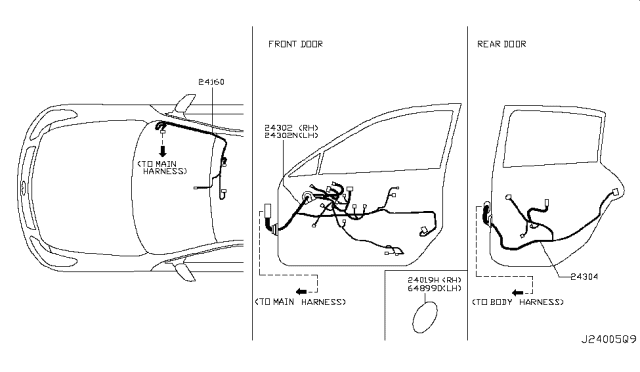 2009 Infiniti G37 Harness Assy-Door,Front Diagram for 24125-1NF0B