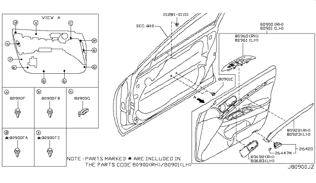 2007 Infiniti G35 Sedan Front Door Trimming Diagram 2