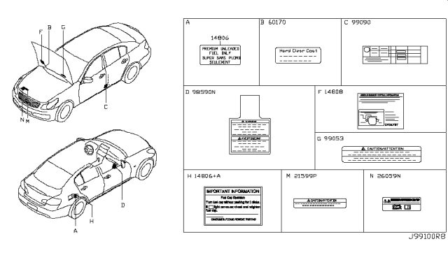 2009 Infiniti G37 Caution Plate & Label Diagram 3