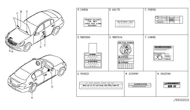 2008 Infiniti G37 Caution Plate & Label Diagram 1