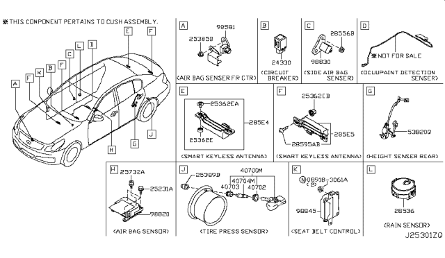 2010 Infiniti G37 Sensor-Side Air Bag Center Diagram for K8820-JK83B