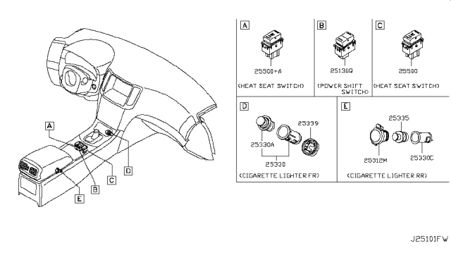 2008 Infiniti G35 Heat Seat Switch Assembly Diagram for 25500-JK00A