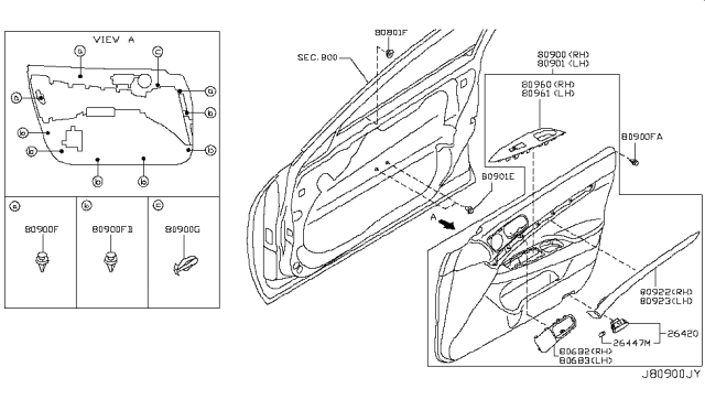 2008 Infiniti G37 Front Door Trimming Diagram 1