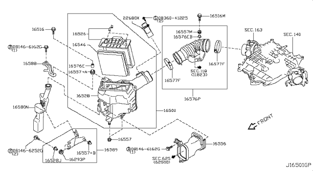2011 Infiniti G25 Cover Lower Diagram for 16528-1NM0A