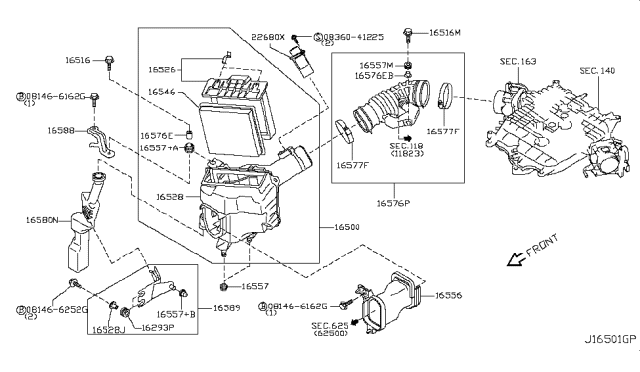 2011 Infiniti G25 Air Cleaner Diagram for 16500-EV11A