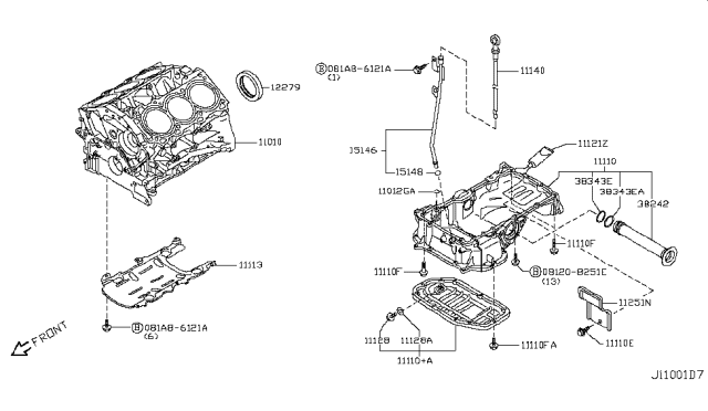 2010 Infiniti G37 Oil Pan Assembly Diagram for 11110-1NM0A