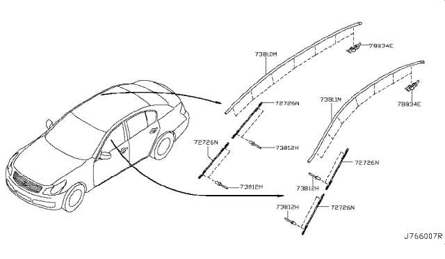 2007 Infiniti G35 Body Side Moulding Diagram