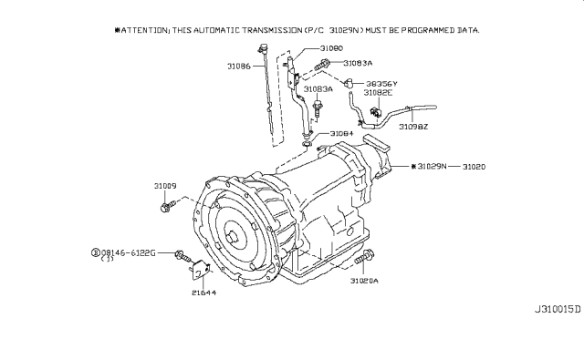 2008 Infiniti G35 Transmission Assembly-Automatic Diagram for 31020-1NA0B