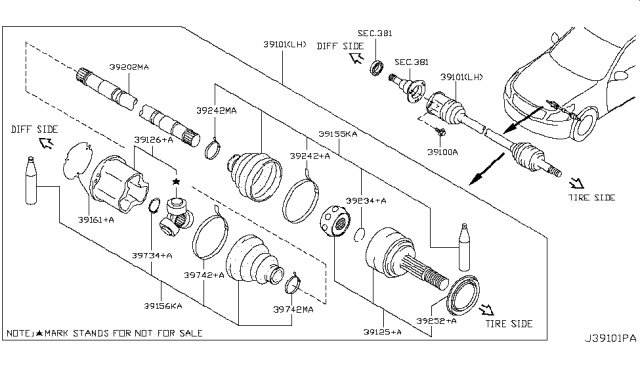 2015 Infiniti Q40 Front Drive Shaft (FF) Diagram 1