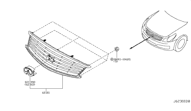 2010 Infiniti G37 Front Grille Diagram 2