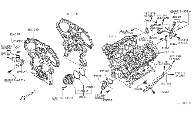 2007 Infiniti G35 Water Pump, Cooling Fan & Thermostat Diagram 1