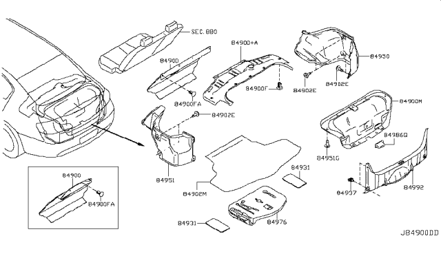 2009 Infiniti G37 Trunk & Luggage Room Trimming Diagram