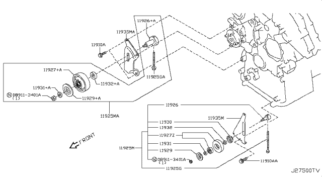 2010 Infiniti G37 Shaft-Idler Pulley Diagram for 11928-AG30A