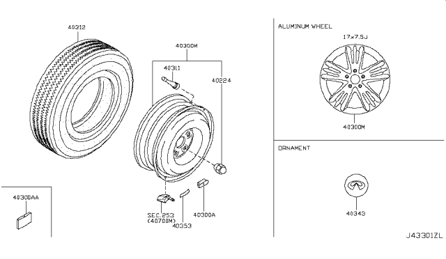 2015 Infiniti Q40 Road Wheel & Tire Diagram 1
