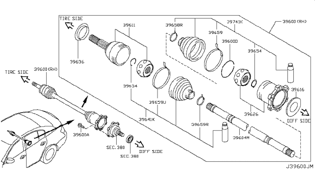 2011 Infiniti G37 Shaft Assy-Rear Drive Diagram for 39600-JK00A