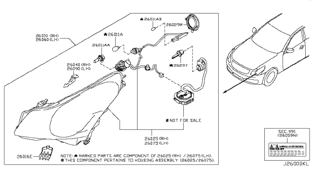 2008 Infiniti G37 Headlamp Housing Assembly, Right Diagram for 26025-JK60D