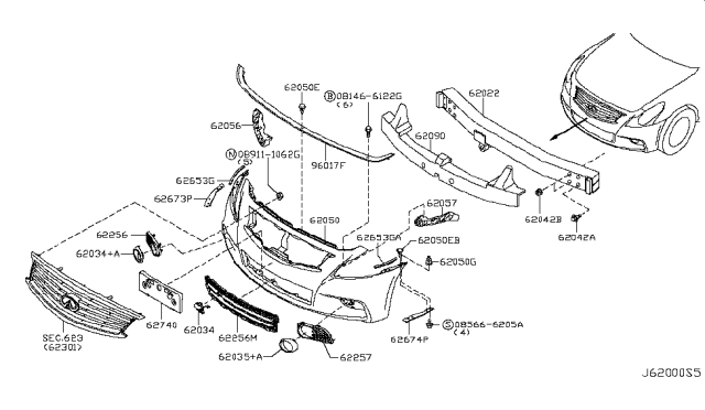 2015 Infiniti Q40 Front Bumper FASCIA Diagram for FBM22-1NF0H