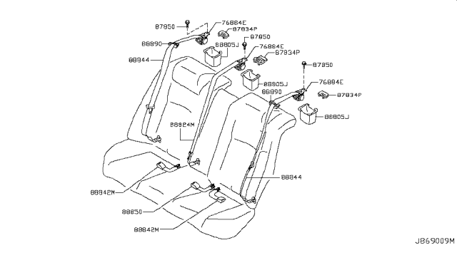 2008 Infiniti G35 Belt Assy-Rear Seat Buckle Diagram for 88842-JK60C